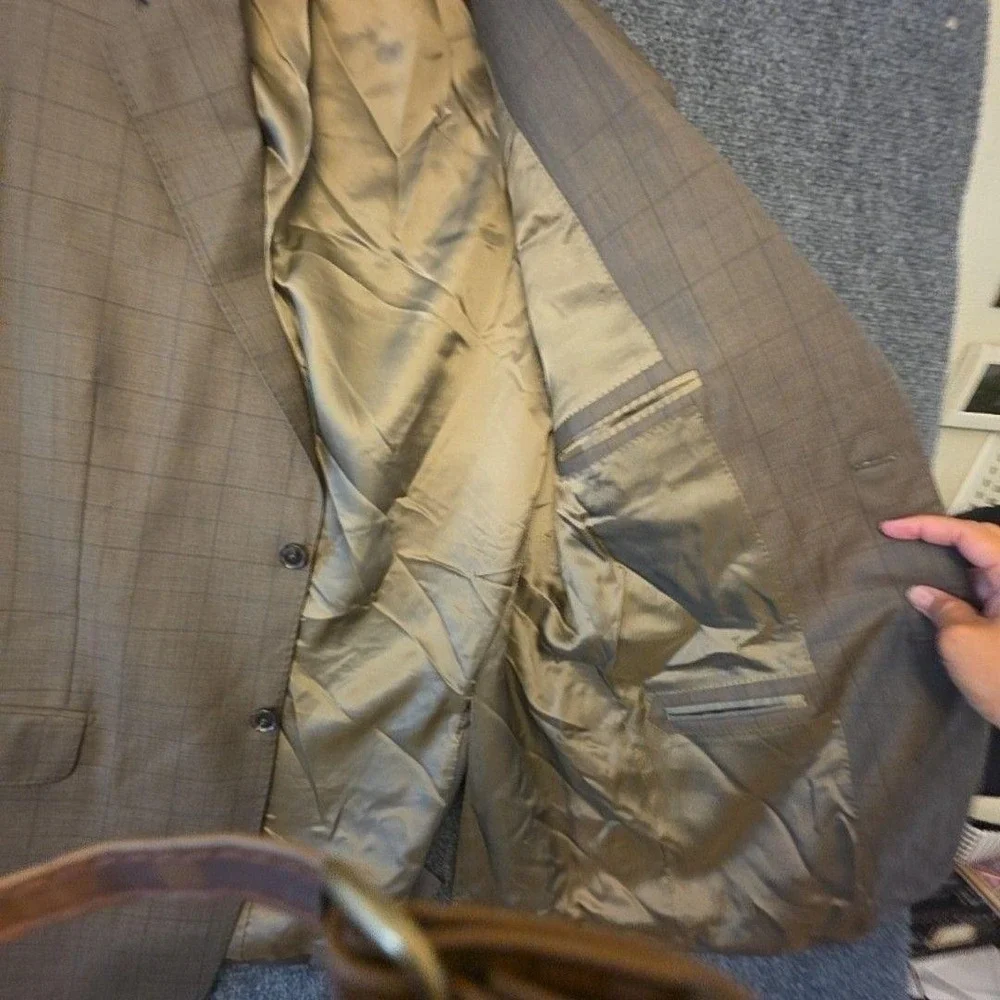 Pronto Uomo Suit Mens 40 34x29 Brown Wool Check 2 Piece Jacket Pants Formal